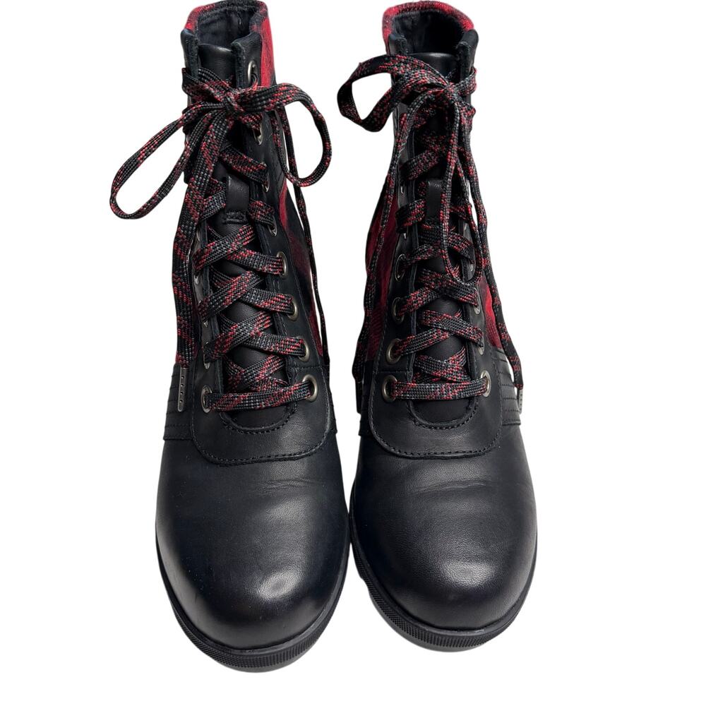 Sz 8 Sorel Lexie Wedge Boot red black plaid Grunge Punk Winter Flannel Cabincore - Picture 3 of 9